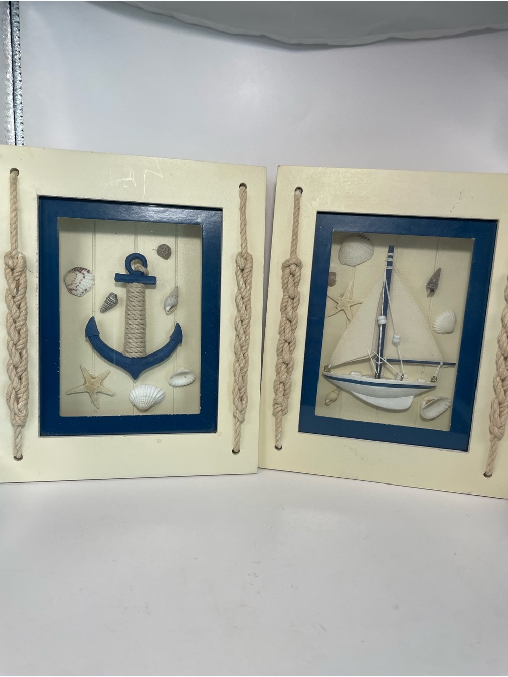 Nautical Pictures Shadow Boxes Wood 3D coastal anchors jute ropes sailboat - 2